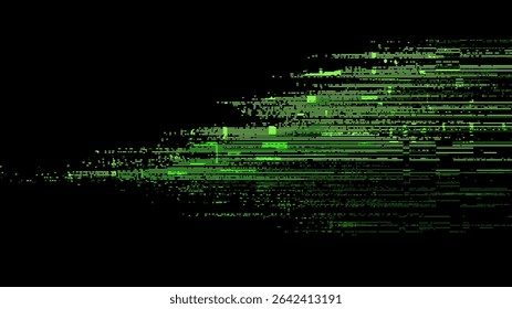 Green horizontal lines glitching effect pattern. Digital signal distortion. Abstract data stream visual. Modern technology background.