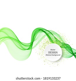 
Green horizontal smoky wave vector on white background. Design element