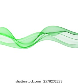 Green horizontal transparent wave lines on white background