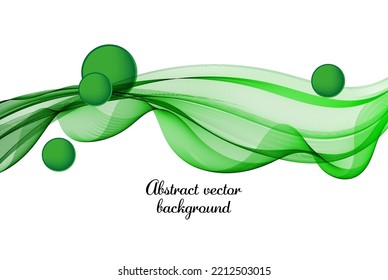 Green horizontal wave on white background, transparent wave with green circles