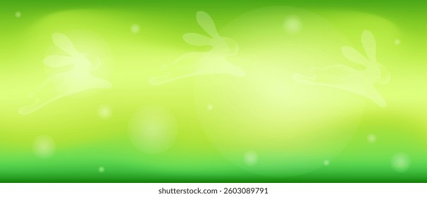Green horizontal web banner with sunbeams. Design template for easter, hello summer. Beautiful vector illustration.