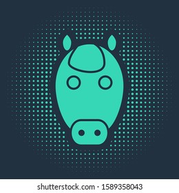 Green Horse zodiac sign icon isolated on blue background. Astrological horoscope collection. Abstract circle random dots. Vector Illustration