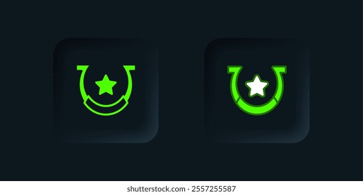 Green Horseshoe icon isolated on black background. Black square button. Vector