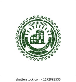 Green hospital icon inside rubber grunge texture stamp