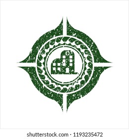 Green hospital icon inside rubber grunge seal