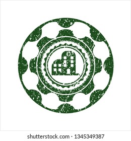Green hospital icon inside rubber seal