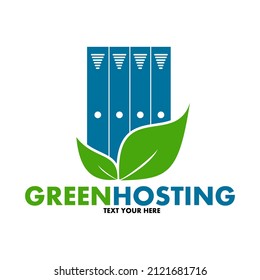 Green hosting or server vector logo template. This design use leaf symbol. Suitable for technology