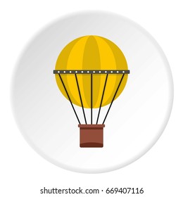 Green hot air balloon icon in flat circle isolated on white vector illustration for web