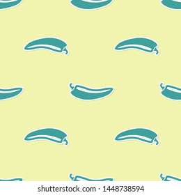 Green Hot chili pepper pod icon isolated seamless pattern on yellow background. Design for grocery, culinary products, seasoning and spice package, cooking book. Vector Illustration