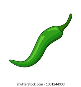 Green hot chili pepper vector illustration isolated on white background. Illustration of food hot chilli pepper in minimalist style. Simple logo vector illustration for graphic and web design.