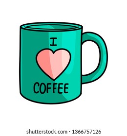 Green hot coffee mug with red heart print
