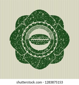 Green hot dog icon inside distress rubber grunge texture seal
