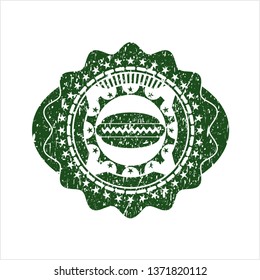 Green hot dog icon inside distress rubber seal