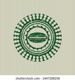 Green hot dog icon inside distressed rubber seal with grunge texture