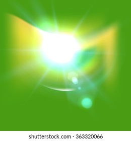 green hot sun in the sky