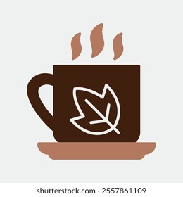 Green Hot Tea, Herbal leaf on Cup Mug, Natural Healthy Drink Icon
