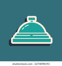 Green Hotel service bell icon isolated on green background. Reception bell. Long shadow style. Vector