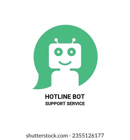 green hotline bot logo like support service. flat simple trend modern friendly logotype design illustration isolated on white. concept of ai avatar chat bot icon robot for talking and fintech network