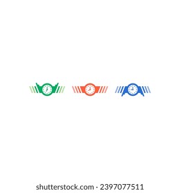 green hour, blue hour, green hour concept. three color clock on white background