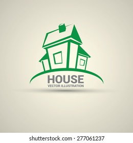 Green House abstract real estate countryside logo design template. Realty theme icon. Building vector silhouette.