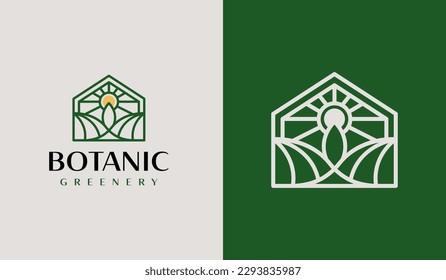 Green House Agriculture Farmhouse Logo. Universal creative premium symbol. Vector sign icon logo template. Vector illustration