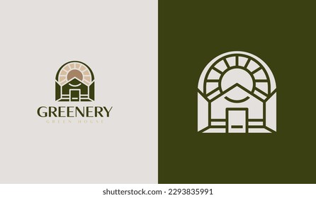 Green House Agriculture Farmhouse Logo. Universal creative premium symbol. Vector sign icon logo template. Vector illustration