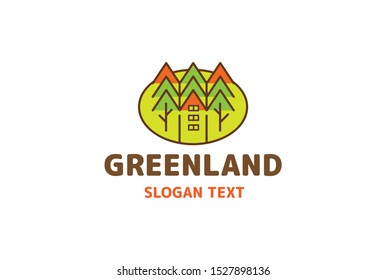 Green house building, vector logo concept illustration in flat style. Real estate. Design element. Nature house.