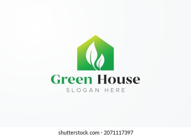 Green House Business Natural Logo Concept. Ecology, Environment, Residential and Real Estate.