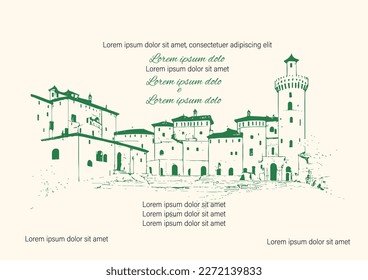 green, house, castle, wedding invitation vector set. Luxury , classic , vintage ,background and template layout design for invite cards, luxury invitation cards and cover templates.