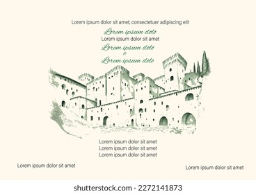 green, house, castle, wedding invitation vector set. Luxury , classic , vintage ,background and template layout design for invite cards, luxury invitation cards and cover templates.