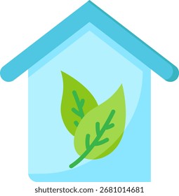 Concepto de casa verde con hojas en el interior