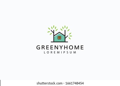green house, cool tree house logo vector brand line art icon template
