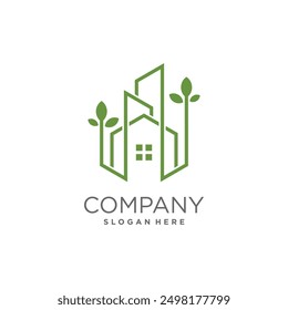 Green house design vector logo with modern unique concept idea 