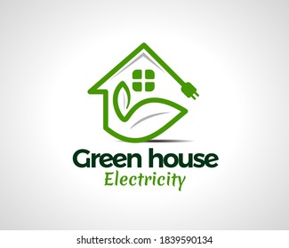 green house electric eco friendly energy logo symbol design illustration