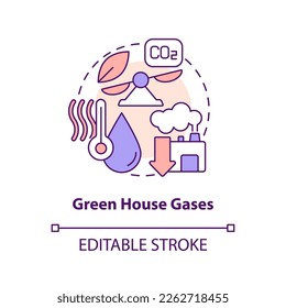 Green house gases concept icon. Plant emissions. Geothermal energy disadvantage abstract idea thin line illustration. Isolated outline drawing. Editable stroke. Arial, Myriad Pro-Bold fonts used