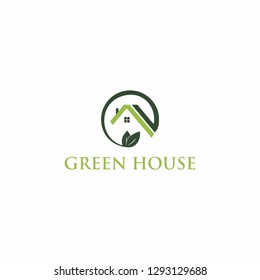 Green House Home Leaf Circle Logo Template