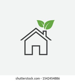 Green House or home vector icon in linear style, Home leaf vector icon illustration sign, eco home simple icon, Small house Icon Vector, Simple flat house symbol. Home Illustration