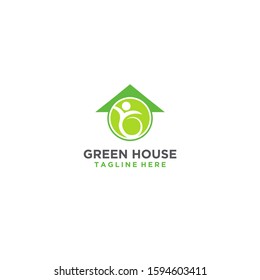Green house with human icon vector logo design. 