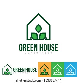 Green house icon concept. Leaf with with house shape icon illustration. vector template isolated on white background