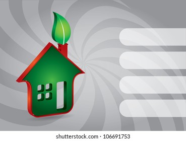 Green house icon with leaf and background