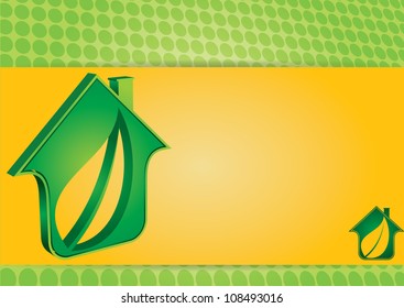 Green house icon with leaf and background