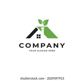 Vector con logotipo de icono de la Casa Verde. Entorno amigable Diseño del logotipo creativo del edificio inmobiliario