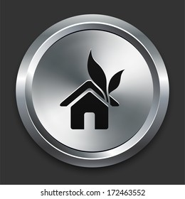 Green House Icon on Metallic Button Collection