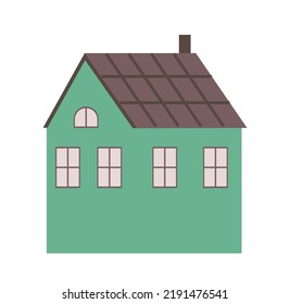 Green house icon. Real estate and urban architecture, comfortable and nice building. Poster or banner for website. Big and colorful home, social media sticker. Cartoon flat vector illustration