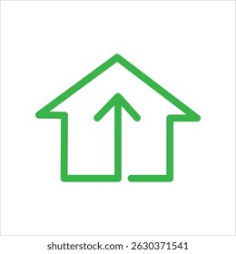  Green house icon with upward arrow symbolizing growth and progress.