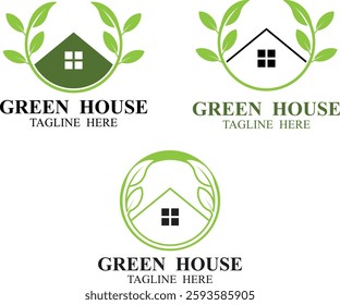 green house icon Vector green eco house logo concept  Set of House leaf green eco home icon logo vector illustration 