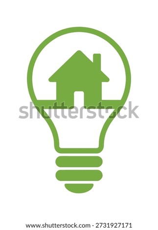 Green house inside a light bulb outline a white background home lightbulb