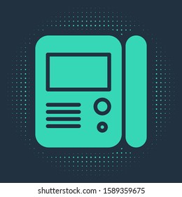 Green House intercom system icon isolated on blue background. Abstract circle random dots. Vector Illustration