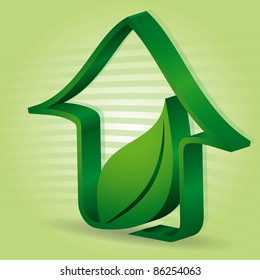 Green house with leaf - abstract illustration with background