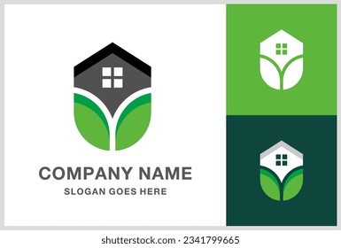 Green House Leaf Architecture Business Company Stock Vector Logo Design Template